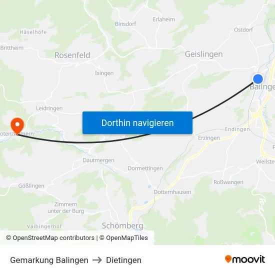 Gemarkung Balingen to Dietingen map