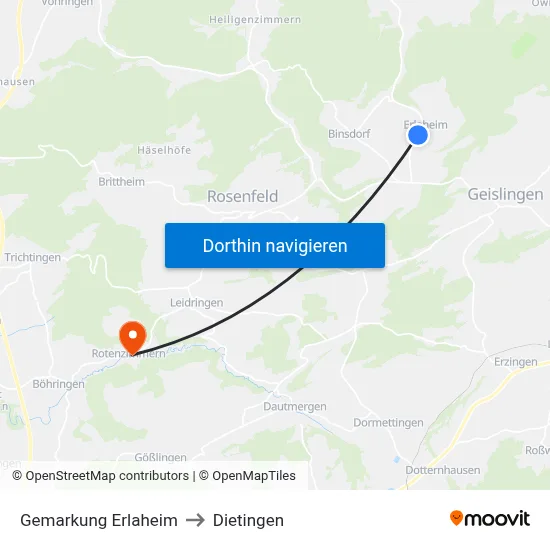 Gemarkung Erlaheim to Dietingen map