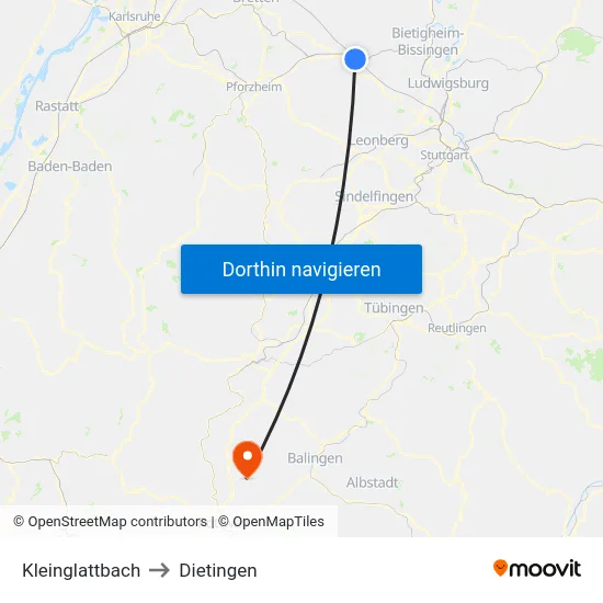 Kleinglattbach to Dietingen map