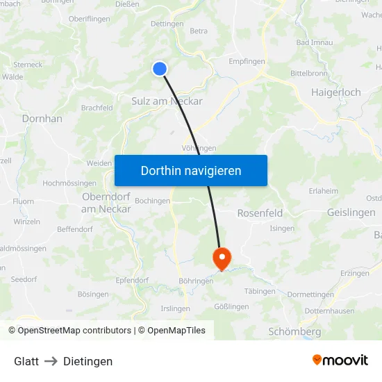 Glatt to Dietingen map