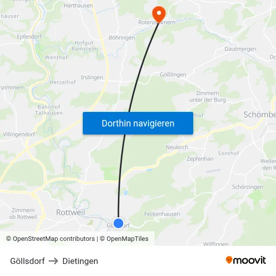 Göllsdorf to Dietingen map