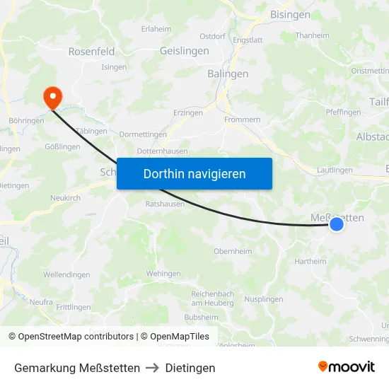 Gemarkung Meßstetten to Dietingen map