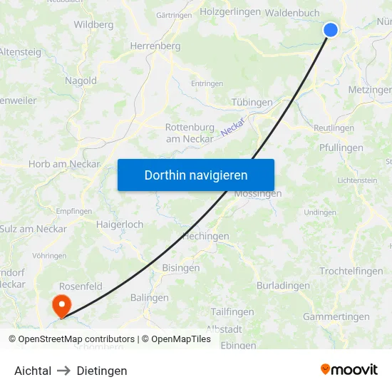 Aichtal to Dietingen map