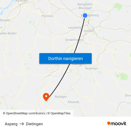 Asperg to Dietingen map