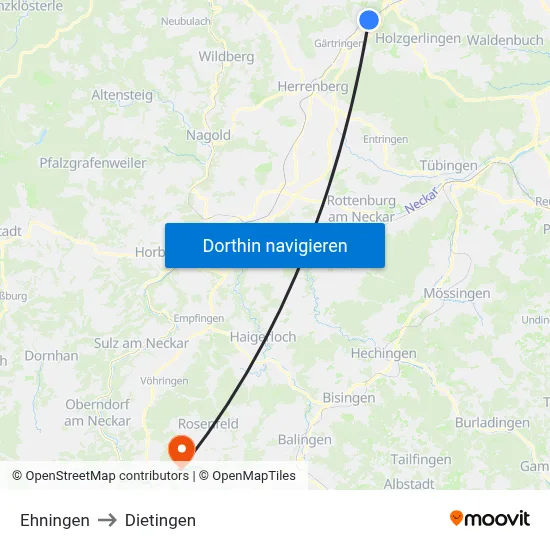 Ehningen to Dietingen map