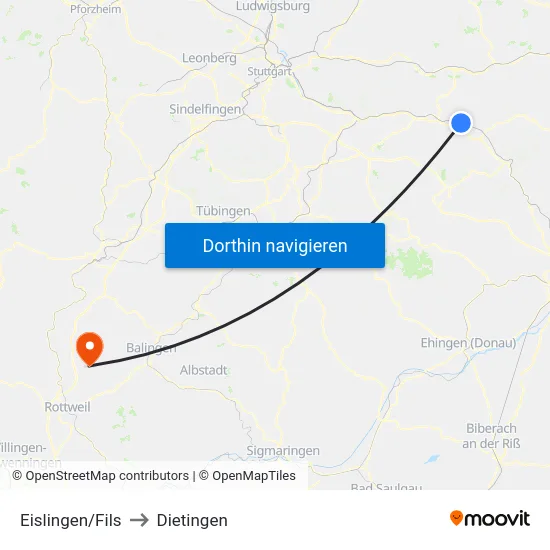 Eislingen/Fils to Dietingen map