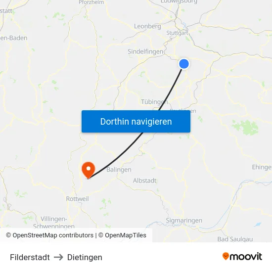 Filderstadt to Dietingen map