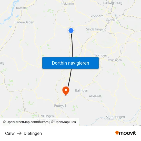 Calw to Dietingen map