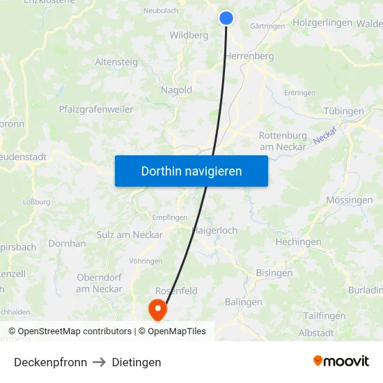 Deckenpfronn to Dietingen map