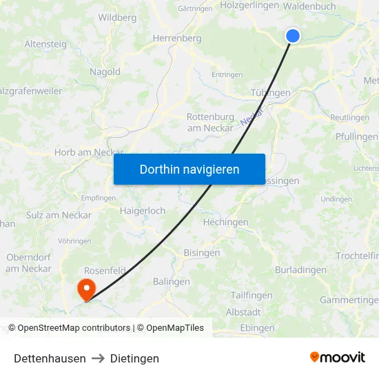 Dettenhausen to Dietingen map