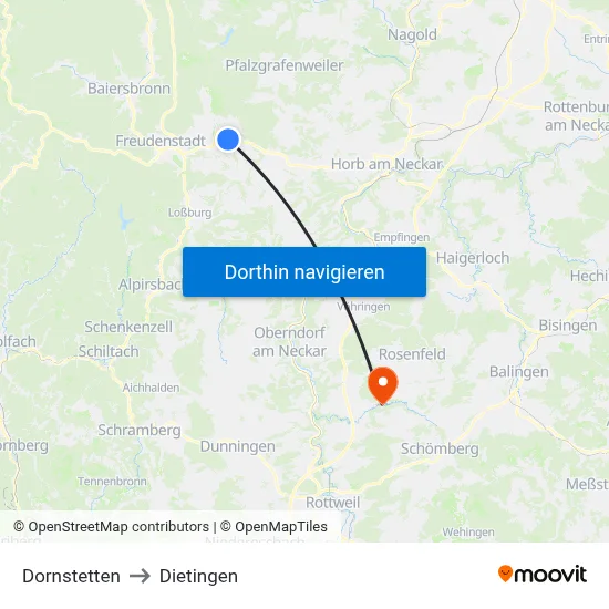 Dornstetten to Dietingen map