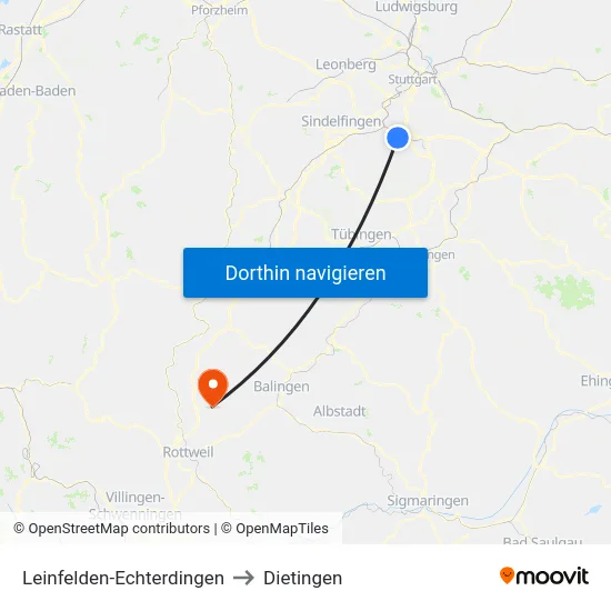 Leinfelden-Echterdingen to Dietingen map