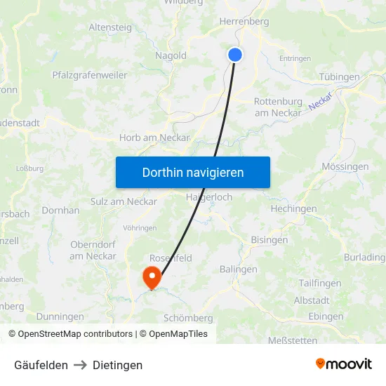 Gäufelden to Dietingen map