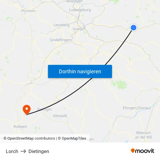Lorch to Dietingen map