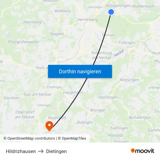 Hildrizhausen to Dietingen map