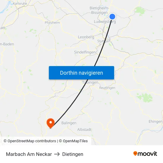 Marbach Am Neckar to Dietingen map