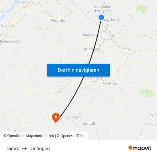 Tamm to Dietingen map