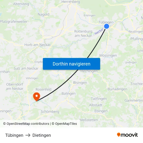 Tübingen to Dietingen map