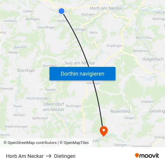 Horb Am Neckar to Dietingen map