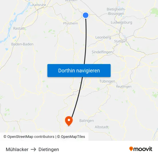 Mühlacker to Dietingen map