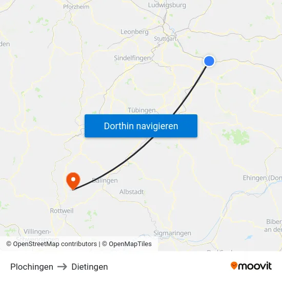 Plochingen to Dietingen map