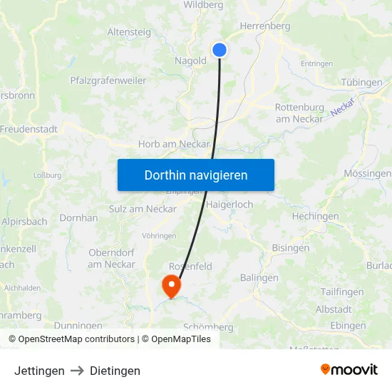 Jettingen to Dietingen map