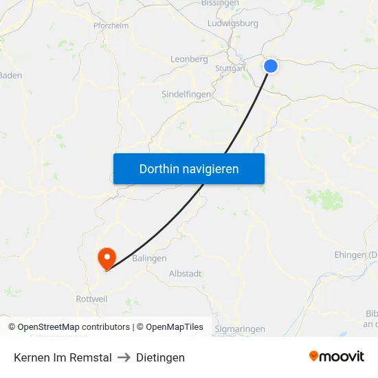 Kernen Im Remstal to Dietingen map