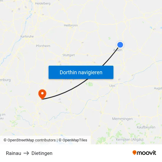 Rainau to Dietingen map