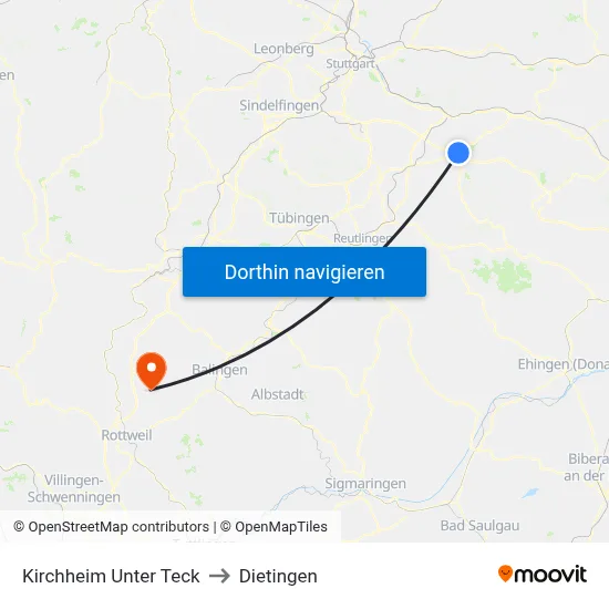 Kirchheim Unter Teck to Dietingen map