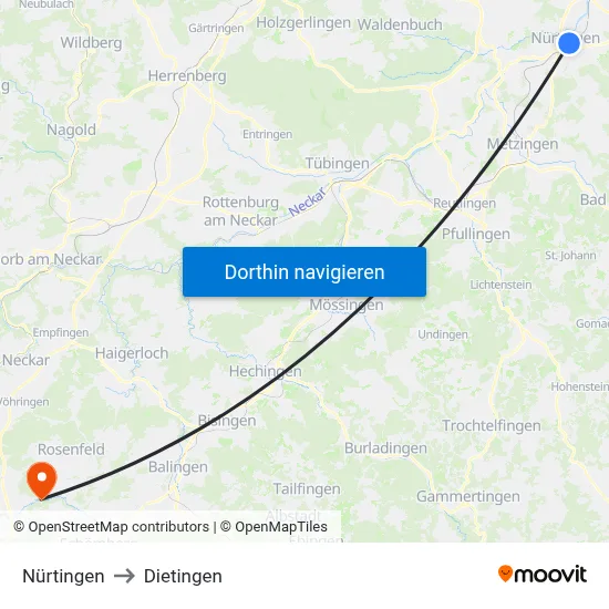 Nürtingen to Dietingen map
