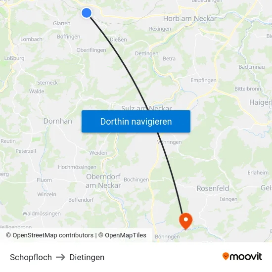 Schopfloch to Dietingen map