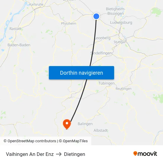 Vaihingen An Der Enz to Dietingen map