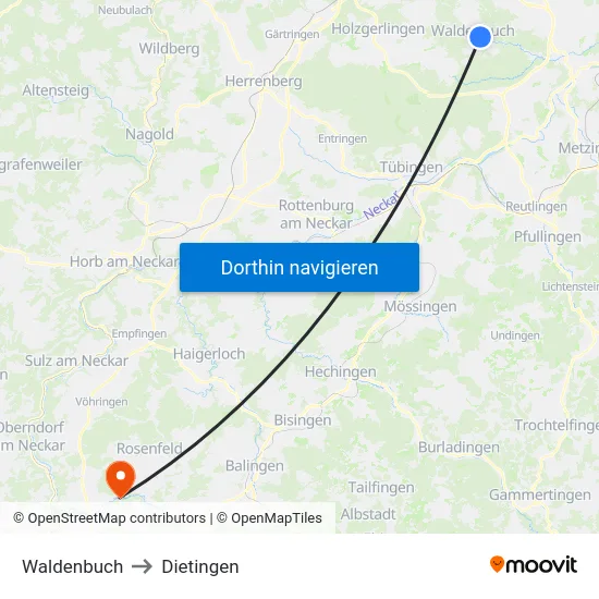 Waldenbuch to Dietingen map