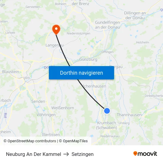 Neuburg An Der Kammel to Setzingen map