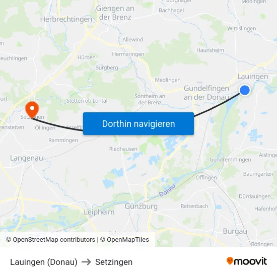 Lauingen (Donau) to Setzingen map