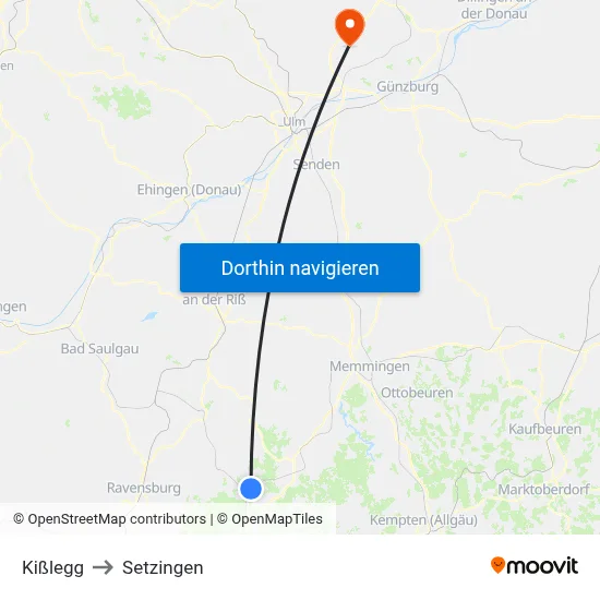 Kißlegg to Setzingen map