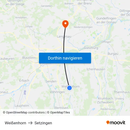 Weißenhorn to Setzingen map