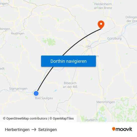 Herbertingen to Setzingen map