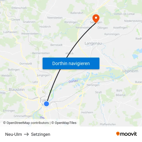 Neu-Ulm to Setzingen map