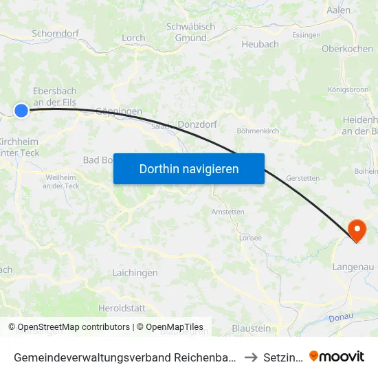 Gemeindeverwaltungsverband Reichenbach An Der Fils to Setzingen map
