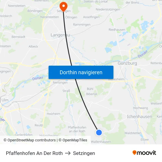 Pfaffenhofen An Der Roth to Setzingen map