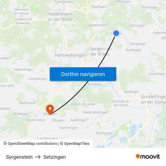 Syrgenstein to Setzingen map