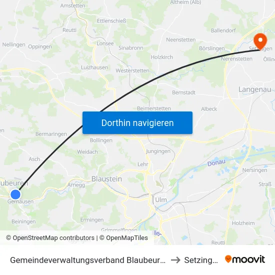 Gemeindeverwaltungsverband Blaubeuren to Setzingen map