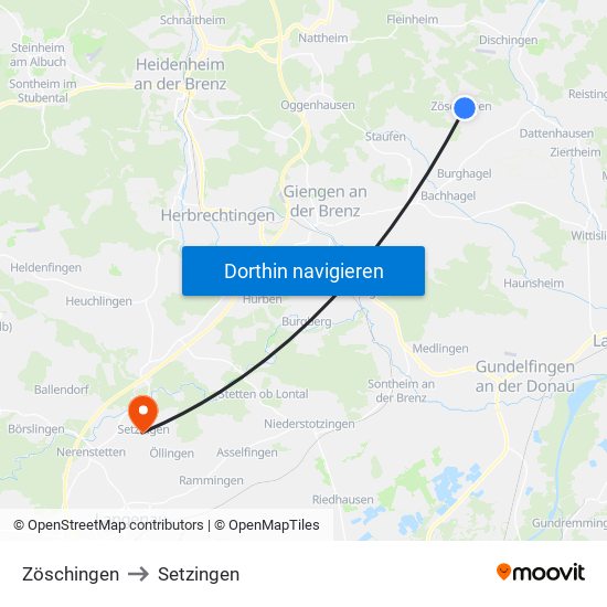 Zöschingen to Setzingen map
