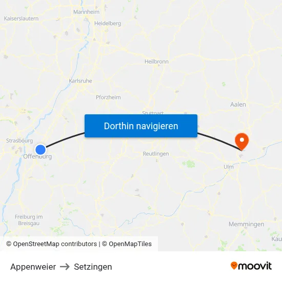 Appenweier to Setzingen map