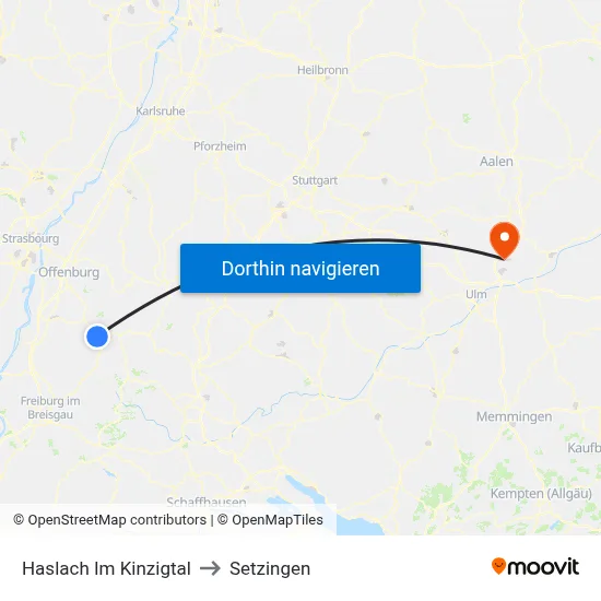 Haslach Im Kinzigtal to Setzingen map