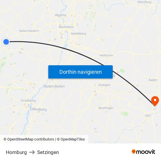 Homburg to Setzingen map