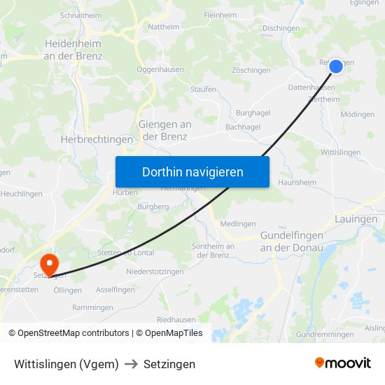 Wittislingen (Vgem) to Setzingen map