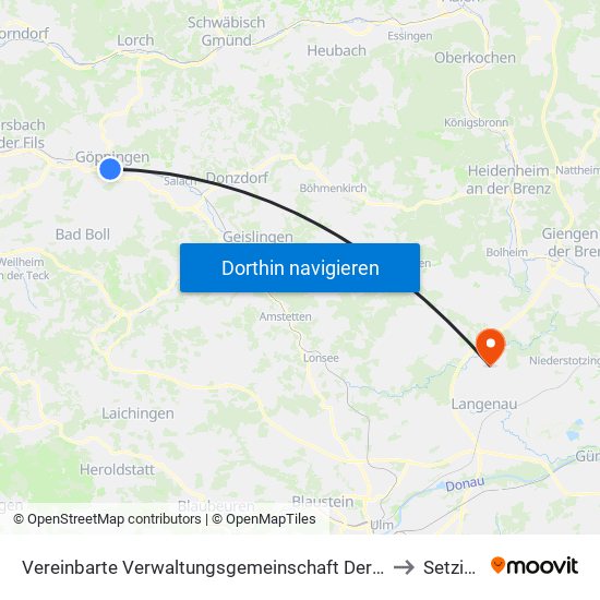 Vereinbarte Verwaltungsgemeinschaft Der Stadt Göppingen to Setzingen map