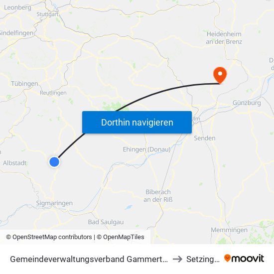 Gemeindeverwaltungsverband Gammertingen to Setzingen map